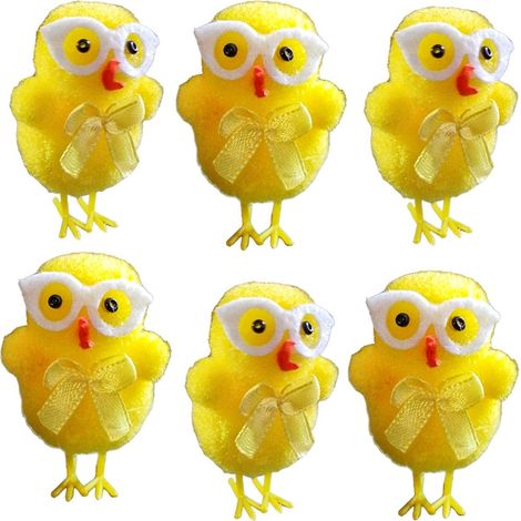 Pulcini pasquali con occhiali e fiocco decorazioni addobbi per albero di pasqua set16 da casa negozio vetrine in tessuto giallo (1/5)