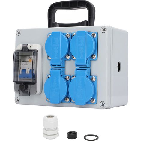 Industrial socket box with RCBO 4-position 16A circuit breaker - Portable with 40A 1P+N protection (230V, for construction sites) (1/5)