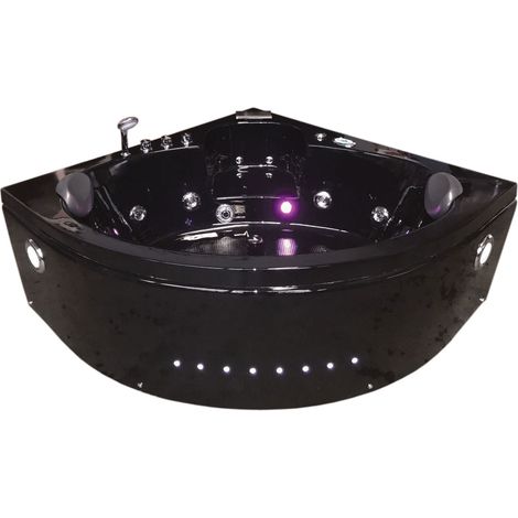 Baignoire balnéo noire 150 x 150 cm avec chromothérapie et 14 jets – Pompe 1,5HP – Système de désinfection – Eliteshopping (1/5)