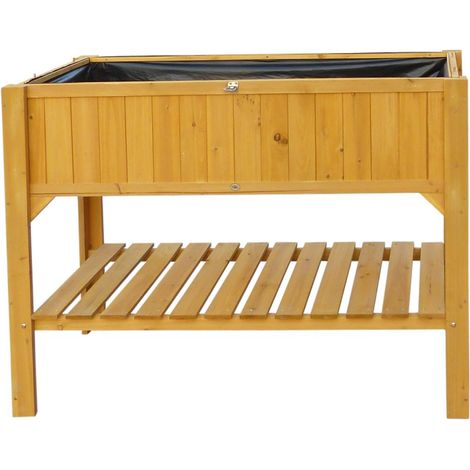 Habau, Aiuola rialzata con mensola porta-oggetti, in legno di pino, 119 x 57 x 90 cm (1/4)