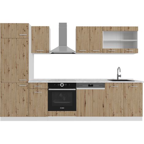 Mueble de cocina R-Line, Roble artesanal/blanco, 300 cm sin encimera, Vicco (1/5)