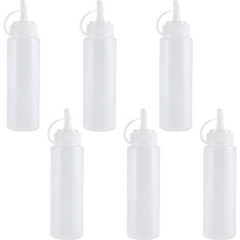 6X Clear White Plastic Squeeze Sauce Ketchup Cruet Oil Bottles 8oZ (1/5)