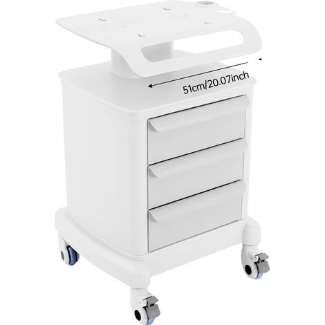 Chariot de Salon, 3 Tiroirs, Roues Verrouillables, BLANC (1/2)
