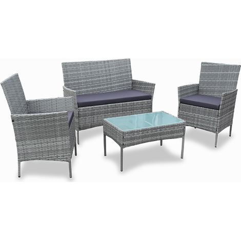 Set Salotto Completo Divano Poltrone Tavolino Poly Rattan Arredo Giardino Grigio