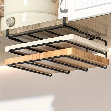 BOMCLAP Étagère de rangement double niveau pour planches à découper, étagère suspendue en acier au carbone pour salon, support pour dossiers (1/5)