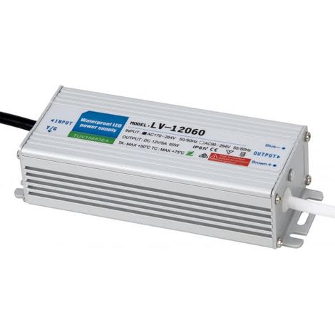 Transformador de tensión constante ac/dc 12vdc 60w ip67, en metal
