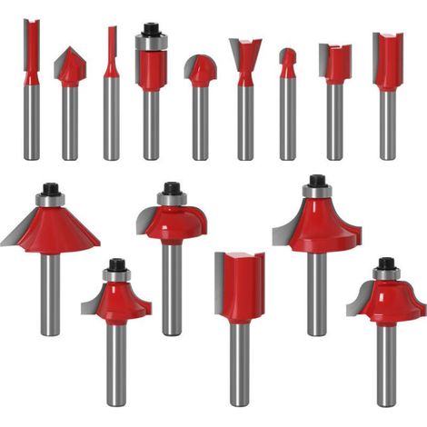 15pcs 6.35mm Tige Fraises à Défoncer Kit Coffret Fraise pour Defonceuse en Carbure de Tungstène Outil de Travail du Bois de Carbure de Profil (1/5)