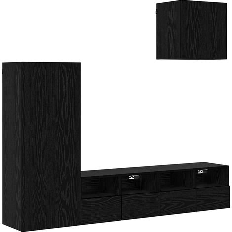 Unità per TV a Muro 4 pz Mobile TV Armadietto TV Rovere Nero Legno multistrato (1/5)