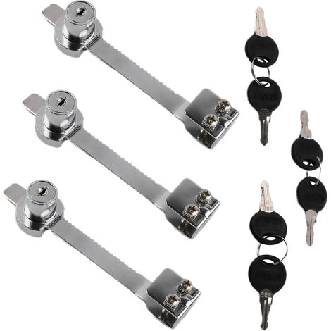 3 Pièces Verrou Porte Coulissante Alliage de Zing, Ohne Loch, Serrure Boite aux Lettres, avec 6 Clé, Réglable Vitrine en Verre Serrures, pour Serrure Placard Vivarium Terrarium Locks Classeur, 27x20mm (1/5)