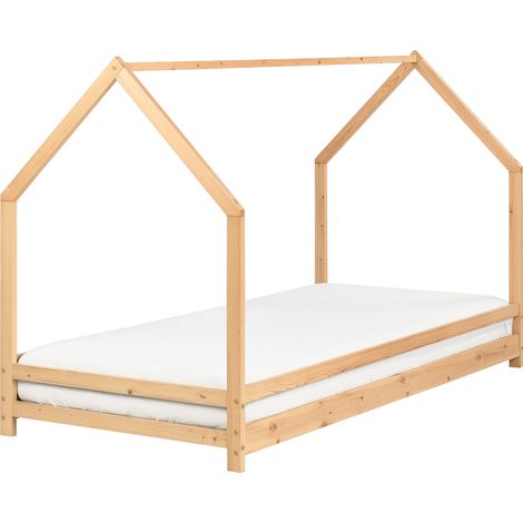 Cama infantil con dosel y somier de madera de pino clara 90 x 200 cm APPY