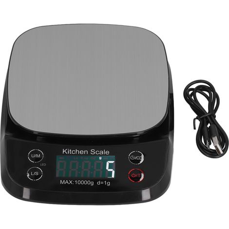 Wiederaufladbare digitale Küchenwaage aus Edelstahl für Lebensmittel – 10 kg/1 g, Schwarz (1/5)