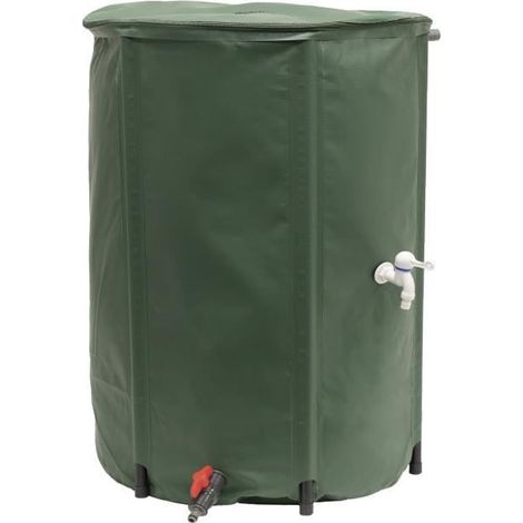 1 récupérateur d'eau 500 l pliable avec filtre et 2 robinets résistant intempéries ø80xh98cm