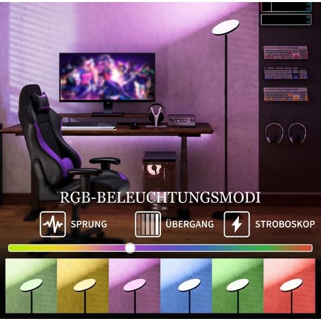 Lampe sur pied RGB dimmable avec télécommande et tête orientable 350°, noire (1/5)