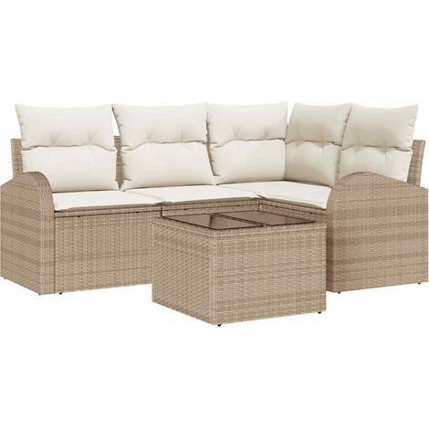 Maison Exclusive - Set Divano da Giardino 5 pcs Beige e Bianco polyrattan