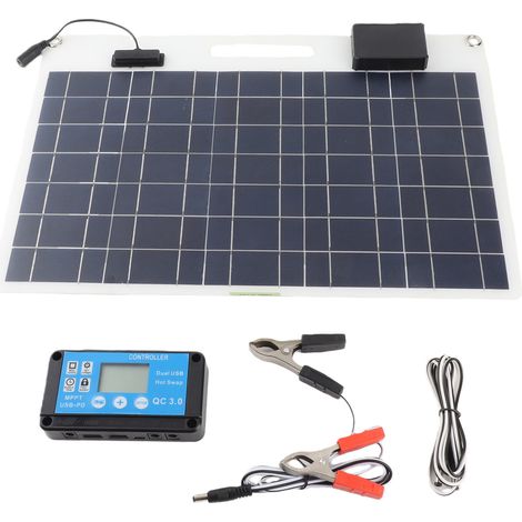 Chargeur de batterie solaire 100 W en silicium monocristallin 12 V/24 V, double port USB, contrôleur 100 A avec indicateur de niveau de charge (1/5)