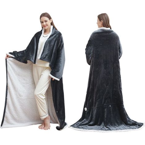 Couverture Chauffante Électrique Portable 127 x 177 cm, Plaid Chauffant à Porter avec Poche pour les Pieds, Cape Chauffante Douce en Polaire Polyester, Température Réglable, Couverture Chauffante pour
