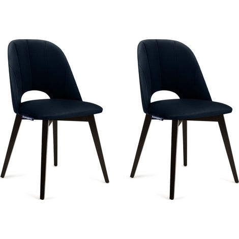 KONSIMO Stuhl 2-tlg Velours-Sitz Beine aus massivem Buchenholz "BOVIO", DunkelBlau, Stoff/Holz, Modern, 48x86x44 cm (1/5)