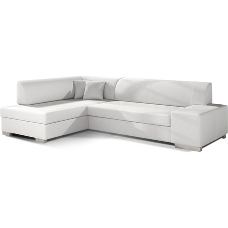 Canapé convertible angle gauche simili cuir blanc Polky 272cm (1/5)