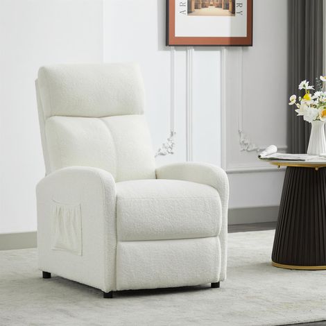 Push Back Recliner Chair w/Lumbar Support, Padded Backrest and Side Pocket CREAM SOFT FABRIC