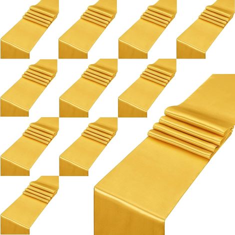 12 Pièces Chemin de Table en Satin, 30CM x 275CM Or Long Chemin de Table en Satin de Soie de Mariage pour Décoration de Chaise Table de Fête Mariage Banquet Diplômes Anniversaire (1/5)