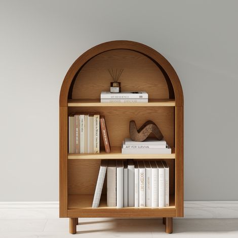 Gewölbtes Bücherregal 60x24x95 cm, offenes Aufbewahrungsregal mit 3 Ablagen, MDF (1/5)