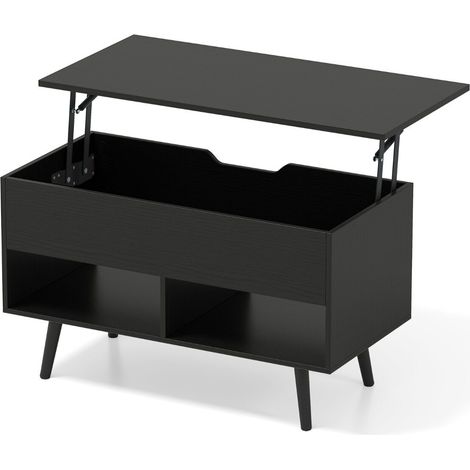 Modern Coffee Table with Hidden Compartment and 2 Open Shelves, Black Wooden Living Room Coffee Table (1/5)