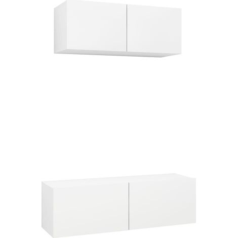 Ensemble de meubles armoire buffet TV télévision salon chambre séjour 2 pièces bois d'ingénierie blanc