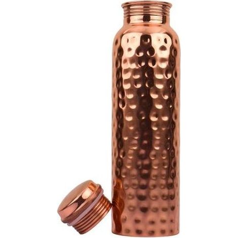 Bouteille d'eau en acier inoxydable martelé. finition cuivre — Grande capacité. gourde de sport portable — Récipient pour voyages et activités de plein air — Bouteille métallique étanche (1/4)