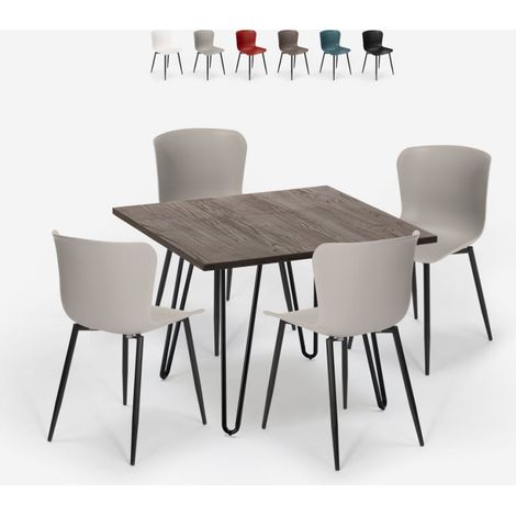 Conjunto mesa 80 x 80 cm cuadrada 4 sillas estilo industrial metal Claw Dark - Gris (1/5)