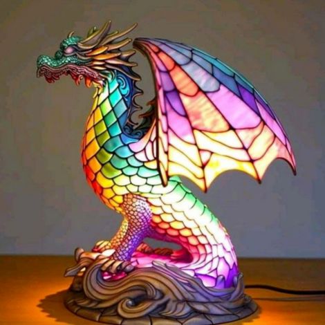 Ornement dragon en résine avec veilleuse LED – statuette artistique, objet de décoration de bureau original (1/5)
