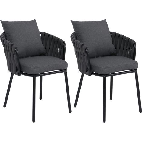 Lot de 2 chaises de salle à manger en aluminium HWC-P89, chaise d'intérieur avec accoudoirs, tissu/t (1/3)
