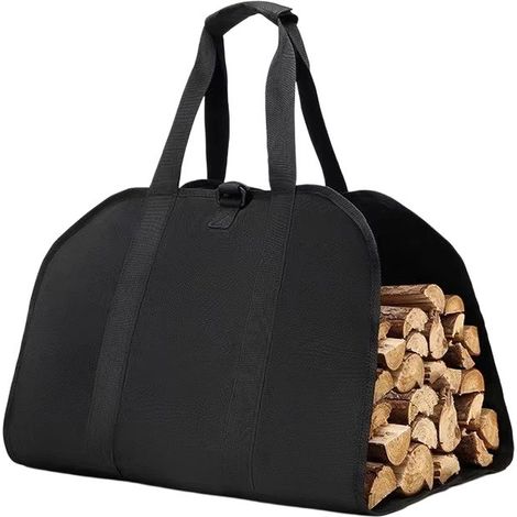 Sac à bûches en toile Oxford double noire, imperméable, avec poignées et sangles robustes et antidérapantes. (1/4)