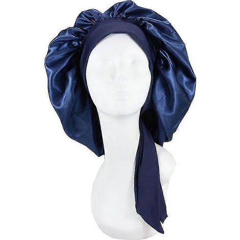 Seidenhaube, Satinhaube zum Schlafen, Haube mit Bindeband, Nachtmütze-Navy Blue (1/4)