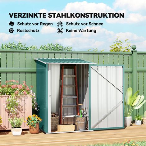 Abri de jardin métallique, cabane de jardin à toit incliné, porte verrouillable, extérieur, 100x103x160 cm, vert (1/5)