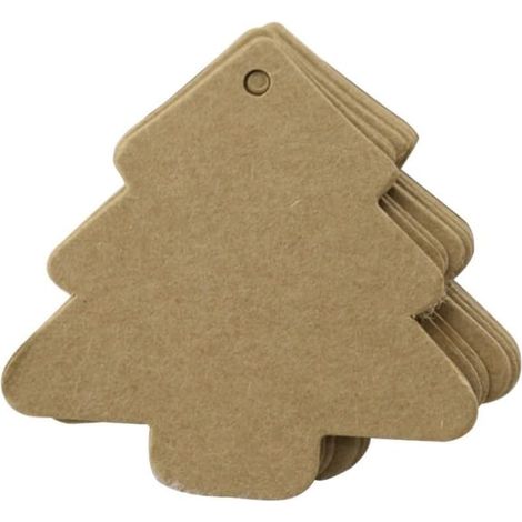 50 Pièces Étiquettes Kraft de Sapin de Noël, Papier Kraft Marron, Design Vintage Vierge, Multifonction et Personnalisable pour Présents et Décorations (1/5)