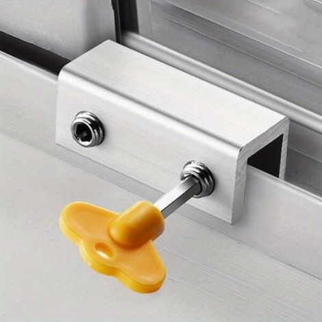 1 pièce Butée de battant coulissant, bandes de serrure d'armoire, verrou antivol de sécurité pour portes, verrou de sécurité pour porte fenêtre coulissante Deux trous (1/5)