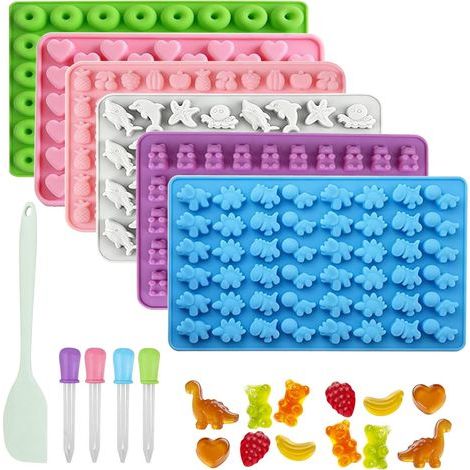 Pièces Moule Bonbon, Moule Silicone Bonbon avec 4 Pipettes et 1 Raclette, Moules Silicone Ourson Guimauve Démoulage Facile Pour la Préparation de Chocolat, de Glaçons et de Gelées