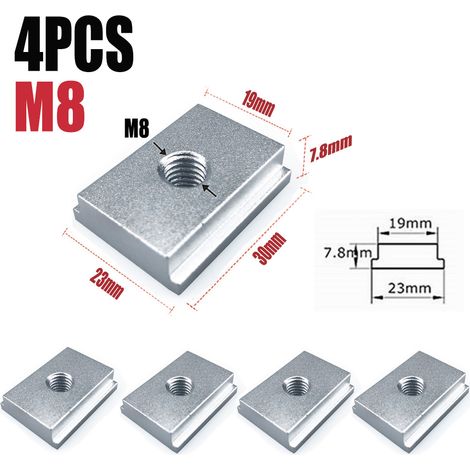 curseur M8 argenté (4 pièces) Coulisseur à rainure en T, type 30, écrou de barre coulissante pour le travail du bois (modification spéciale) (1/5)