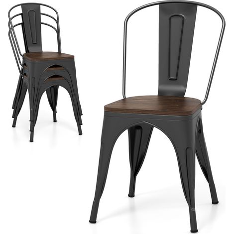 Set di 4 sedie da pranzo con schienale, 4 sgabelli di metallo impilabili Nero (1/5)