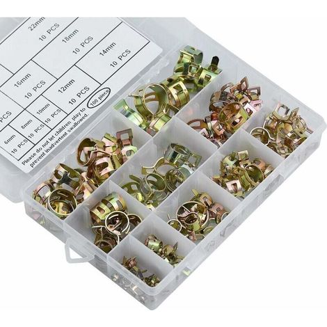 Confezione da 100 fascette stringitubo a molla, fascette stringitubo per carburante 6-22 mm Fascette stringitubo a molla Fascetta stringitubo regolabile per il fissaggio di tubi flessibili e tubazioni (1/5)