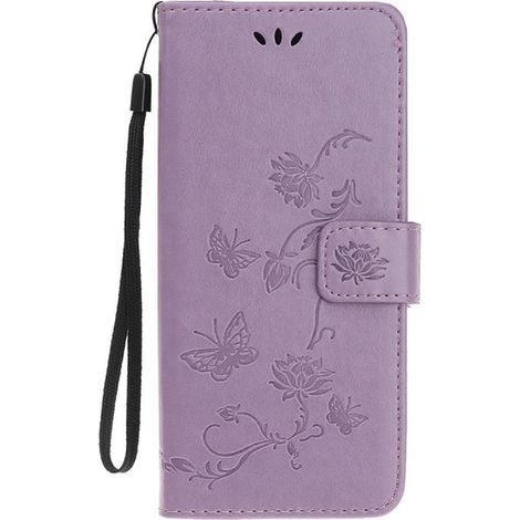 Coque portefeuille pour Huawei Y5 (2019) - Motif fleurs et papillon - Violet - Étui avec rangement cartes (1/4)