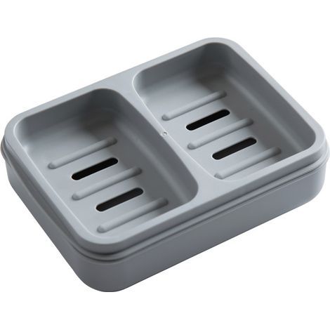 Porta sapone da scrivania con scolapiatti, grigio, 1 pezzo, 16x12,2 cm, semplice porta sapone in rete di plastica per il bagno, antiscivolo. (1/5)