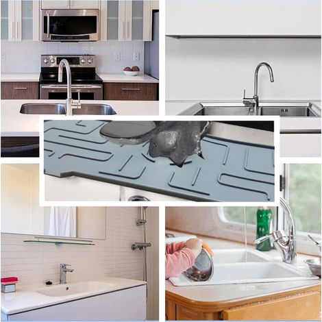Tapis de drainage en silicone noir pour évier, absorbeur d'eau anti-éclaboussures pour robinet et lavabo (1/4)