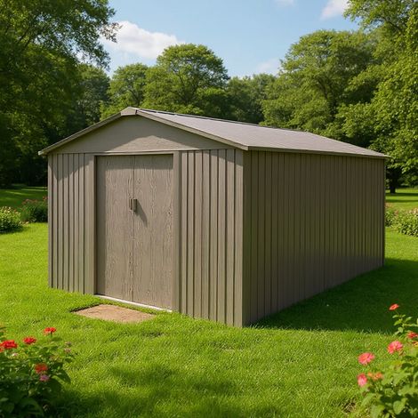 Casetta da giardino in metallo - LEGNO VECCHIO - 9,7 m²