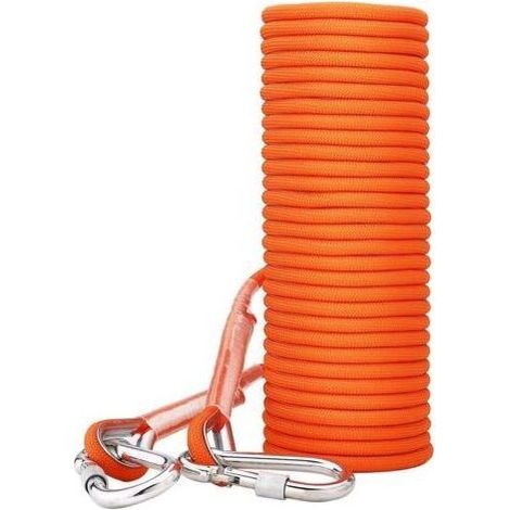 8 mm multifunktionales Kletterseil aus Polypropylen-Paracord mit orangefarbenen Karabinerhaken für Leine, Verankerung, Klettern, Wandern, Bergsteigen, Fallschirmspringen und Rettung (1/5)