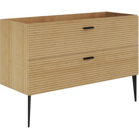 Mobile sottolavabo striato con gambe - 2 cassetti - Naturale chiaro - 120 cm - SARONE