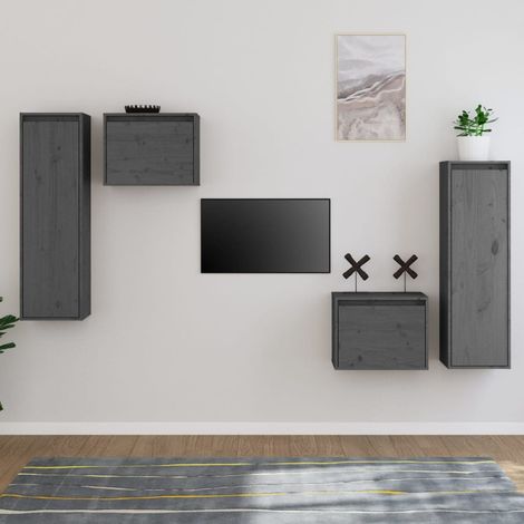 Meubles TV 4 pcs  Bancs TV Armoires de rangement Gris Bois massif de pin 92670