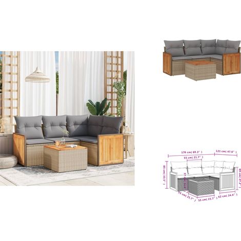 Salon de jardin avec coussins 5 pcs beige résine tressée - Ensemble Salon De Jardin - Meuble Extérieur - Jardin - Terrasse - Patio (1/3)