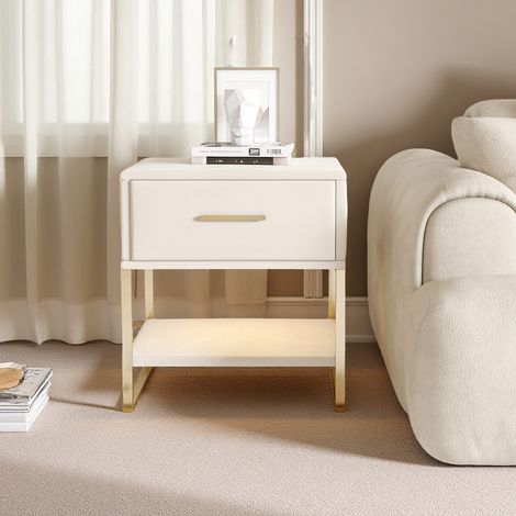 Set di 2 comodini - Cassetti - 40x31x50 cm - Mobile notte con LED - Mobile da camera - tessuto in velluto - beige (1/5)