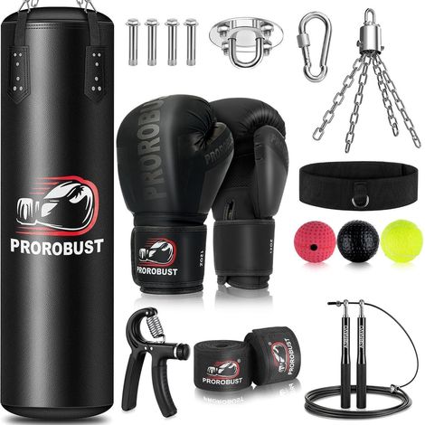 Boxsack-Set 120cm PU Heavy Duty mit 12OZ Boxhandschuhen für MMA Kickboxen Home Training (Ungefüllt) Schwarz (1/5)